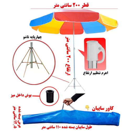 سایه بان قطر دو متر با پارچه نانو طرح گل دار،آب گریز رنگ طوسی،مسافرتی
