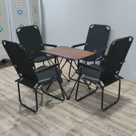 ست صندلی ساحلی تاشو سوئدی با میز چوب طبیعی
